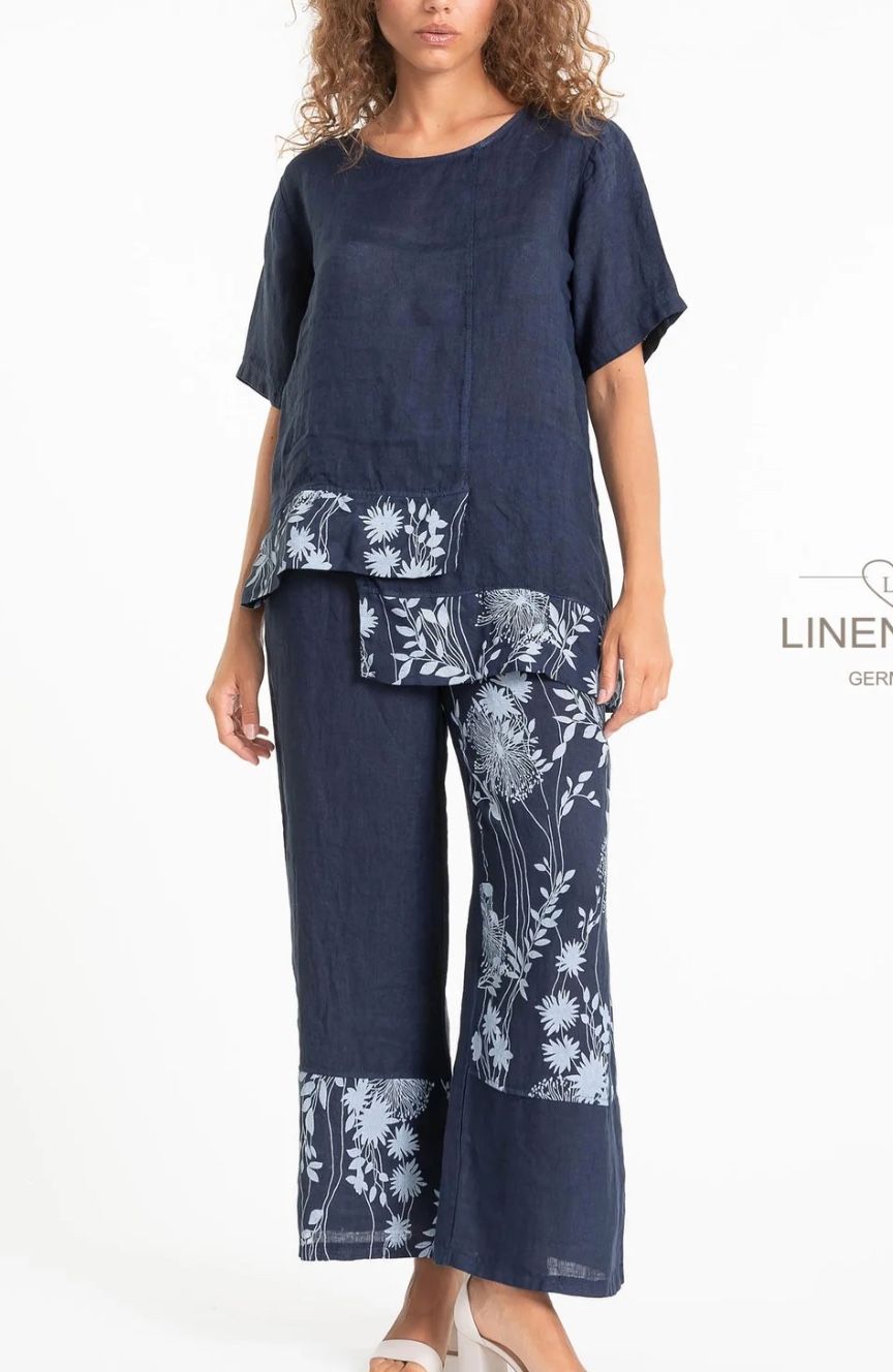 French Linen Blouse-Navy