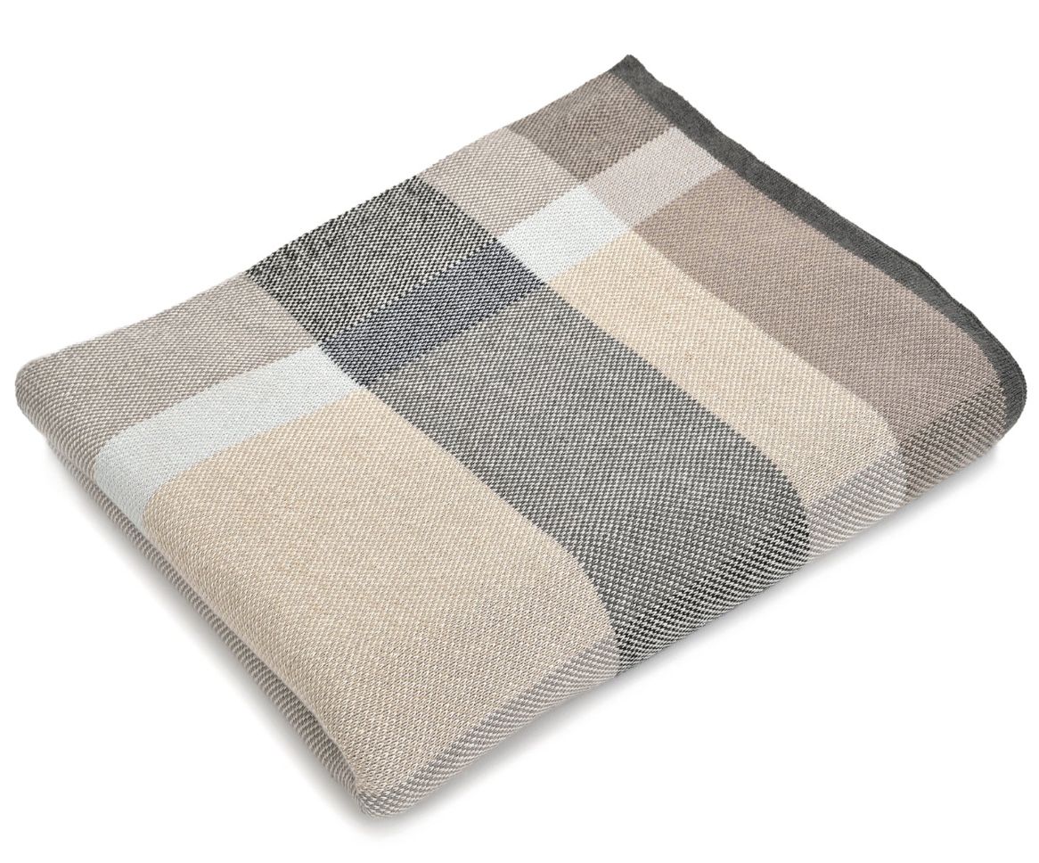 Rory Beige Cotton Plaid Throw