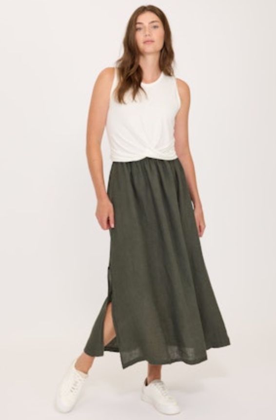 Loose Linen Skirt - Military