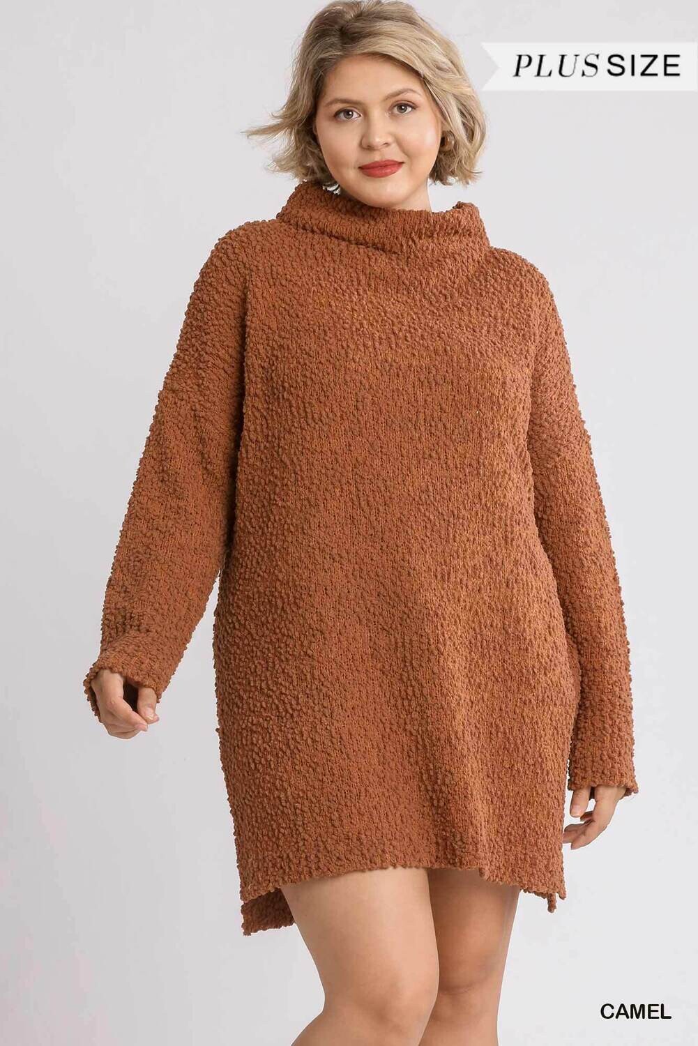 High Cowl Neck Boucl� Long Sleeve Sweater Dress