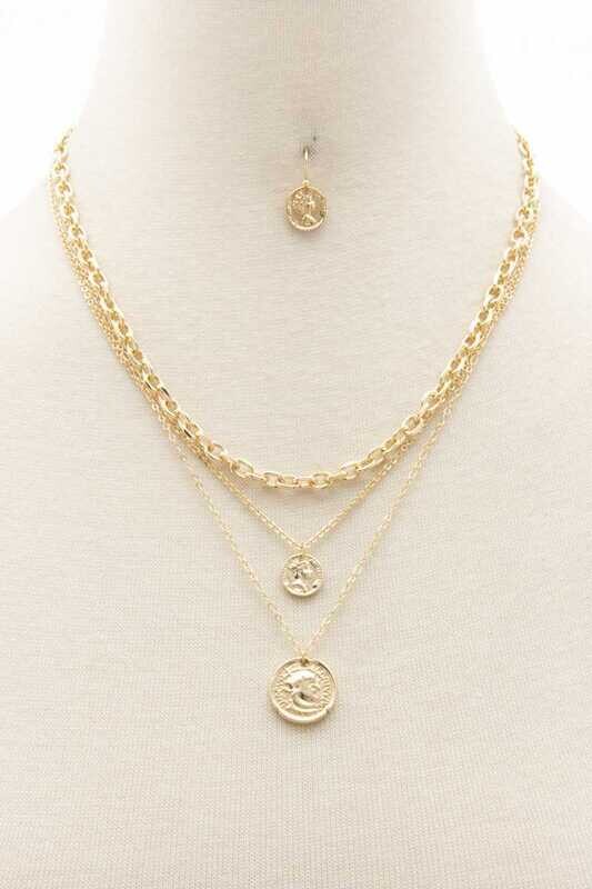 Double Coin Charm Layered Necklace