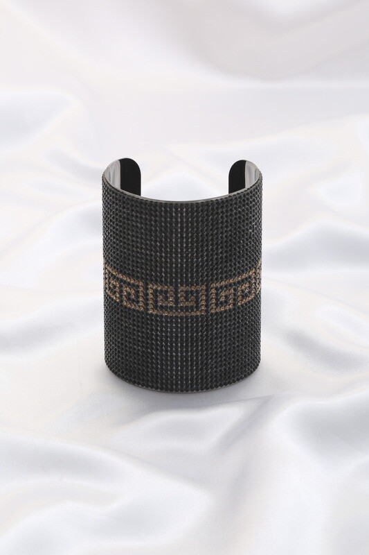 Greek Pattern Wide Rhinestone Cuff Bracelet