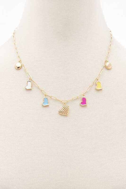 Colored Heart Charm Station Necklace