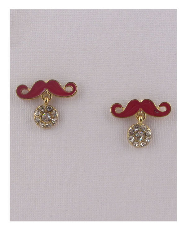 Mustache earrings w/rhinestones 