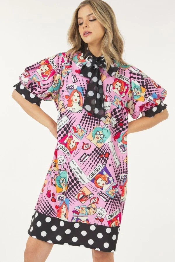 Print Midi Dress With Polka Dot Finish
