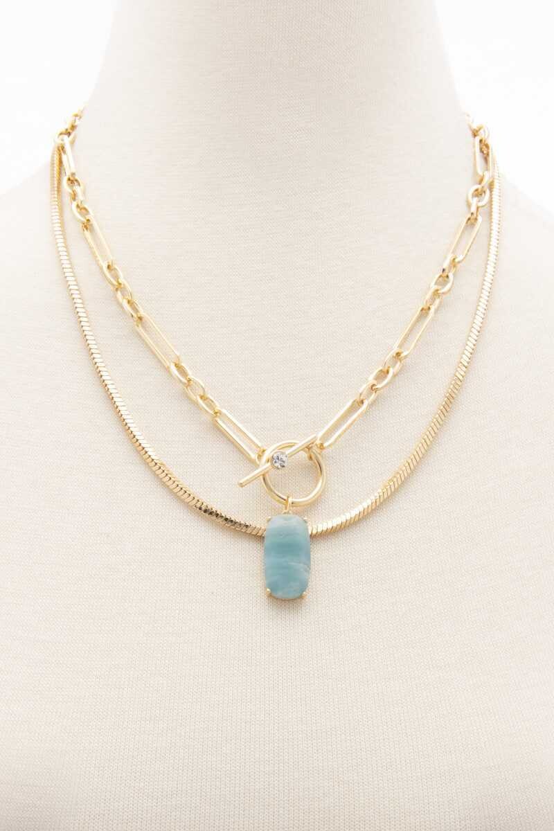 Oval Stone Toggle Clasp Layered Necklace