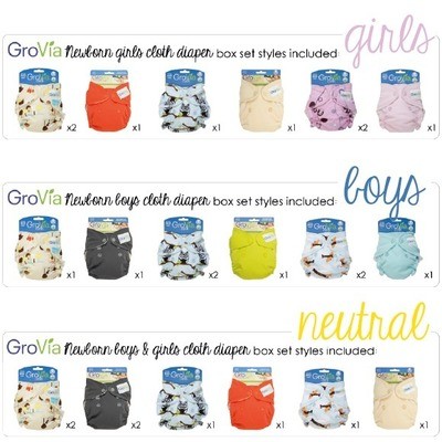 GroVia Newborn All-in-One (AIO) - Newborn Pack of 8x pcs ONLY. Select your 8 designs. Infant cloth diapers. Box Packaging for girls only/Loose pcs. Boy/Neutral. GroVia Newborn All-in-One (AIO) - Newborn Pack of 8x pcs ONLY. Select your 8 designs. Infant cloth diapers. Box Packaging for girls only/Loose pcs. Boy/Neutral.
