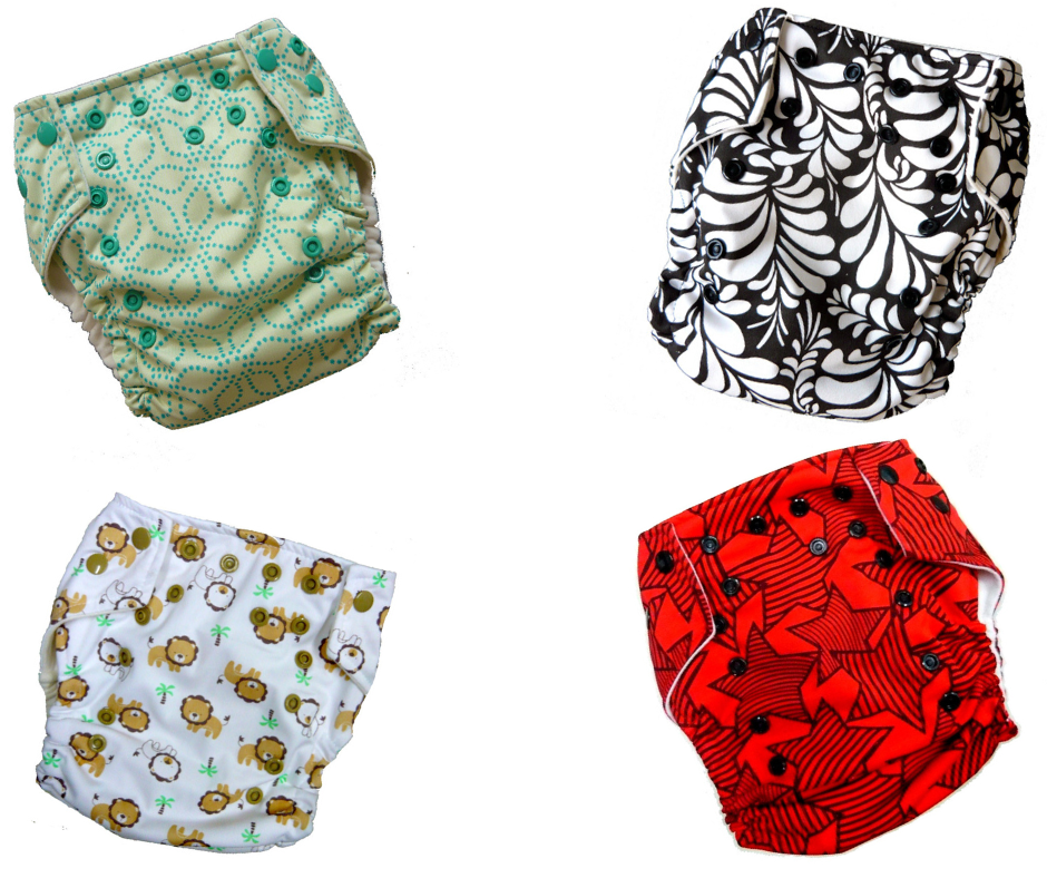 6 pcs Print Bouncy Baby Cloth Diaper/One Size Pocket Diaper. Set of 6pcs Diapers. 4x Print colors as seen in photo. (BUY AS IS SECTION)