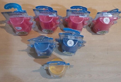 SteadyCo 3x pcs Cup set. Colors Red, Blue &amp; Yellow. Table Training for Children. 12+ mths. Let&#39;s Eat.