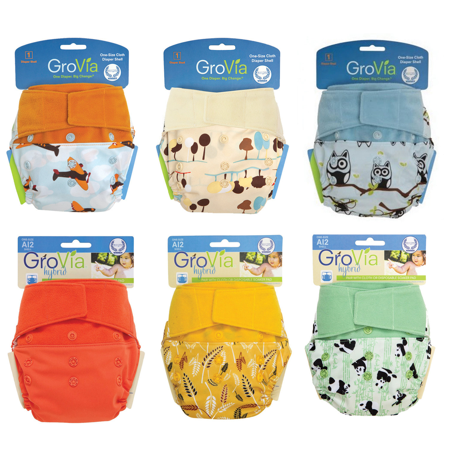 EVERYDAY SALE. Pack of 6x pcs. Grovia APLIX AI2 Shell Cloth Diapers. FREE 6x pcs inserts. FREE 1x Pail Liner. FREE 2x Teething bling.