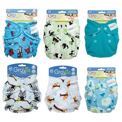 GROVIA Newborn AIO (All-in-One). OFFER PACK. NEW BORN SNAP. Pack of 6x pcs Newborn Re-usable Cloth Diapers.