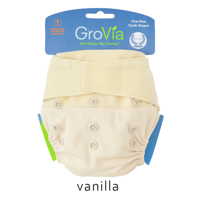 Grovia Aplix Hook and Loop AI2 Diaper Single Shell - Vanilla