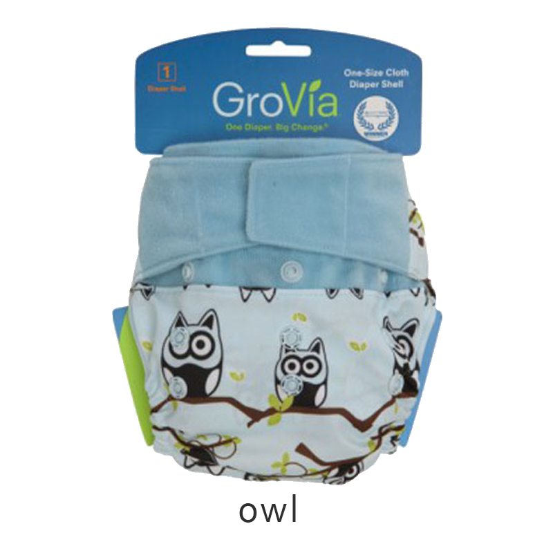 Grovia Aplix Hook and Loop AI2 Diaper Single Shell - Owls