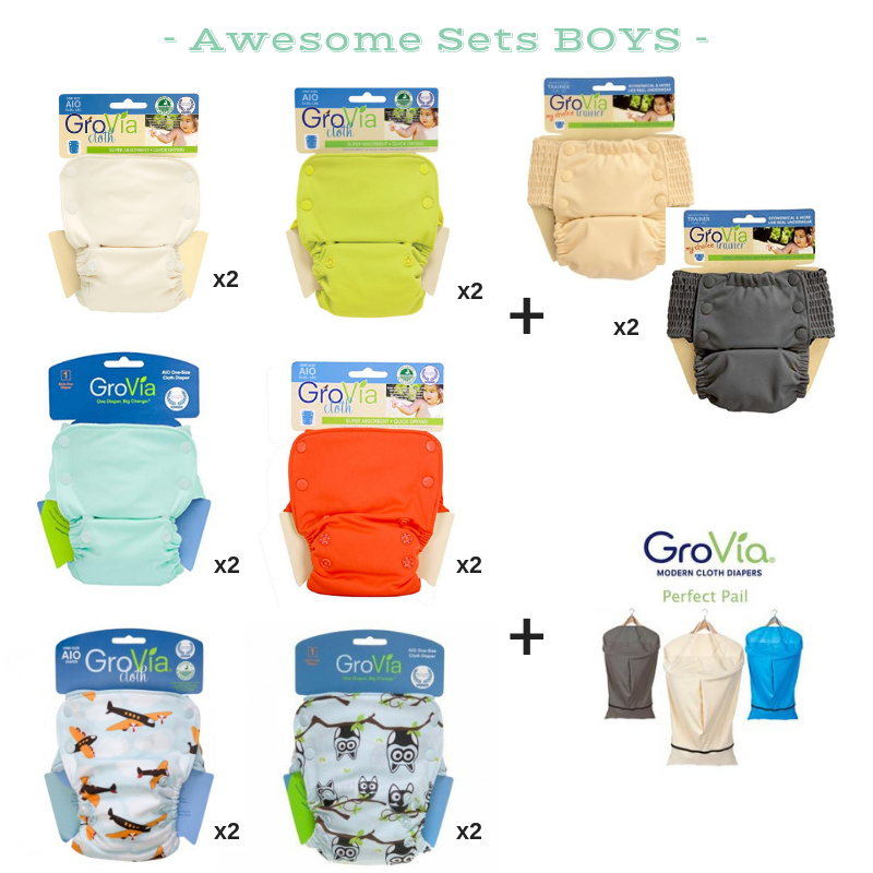 EVERYDAY SALE. Pack of 14x pcs. Grovia AIO (All in One) Awesome Set for Baby Boys. FREE 1x Perfect Pail. FREE 2x Teething bling.