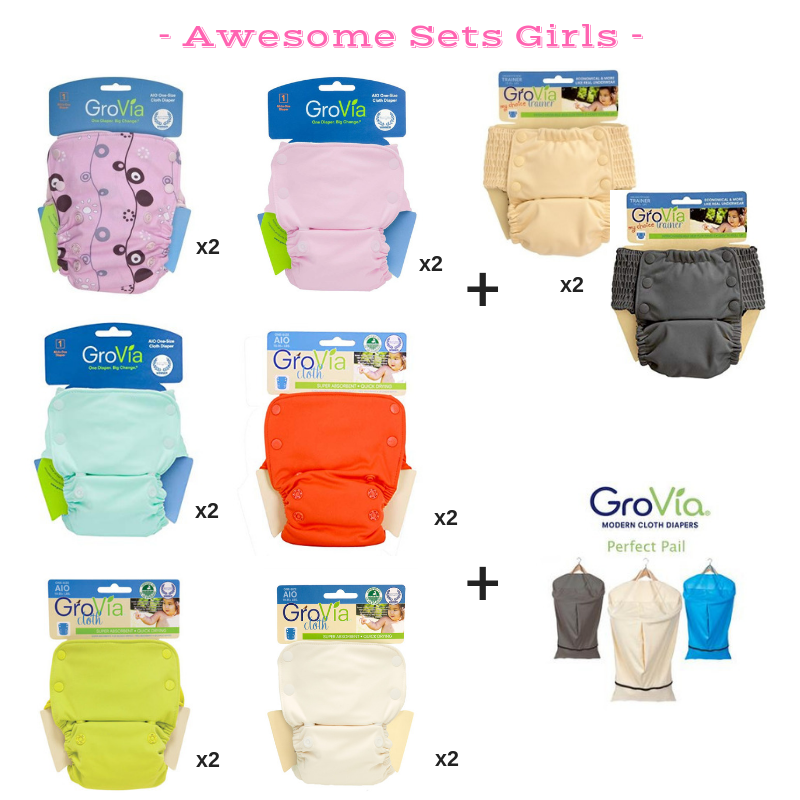 EVERYDAY SALE. Pack of 14x pcs. Grovia AIO (All in One) Awesome Set for Baby Girls. FREE 1x Perfect pail. FREE 2x Teething bling.