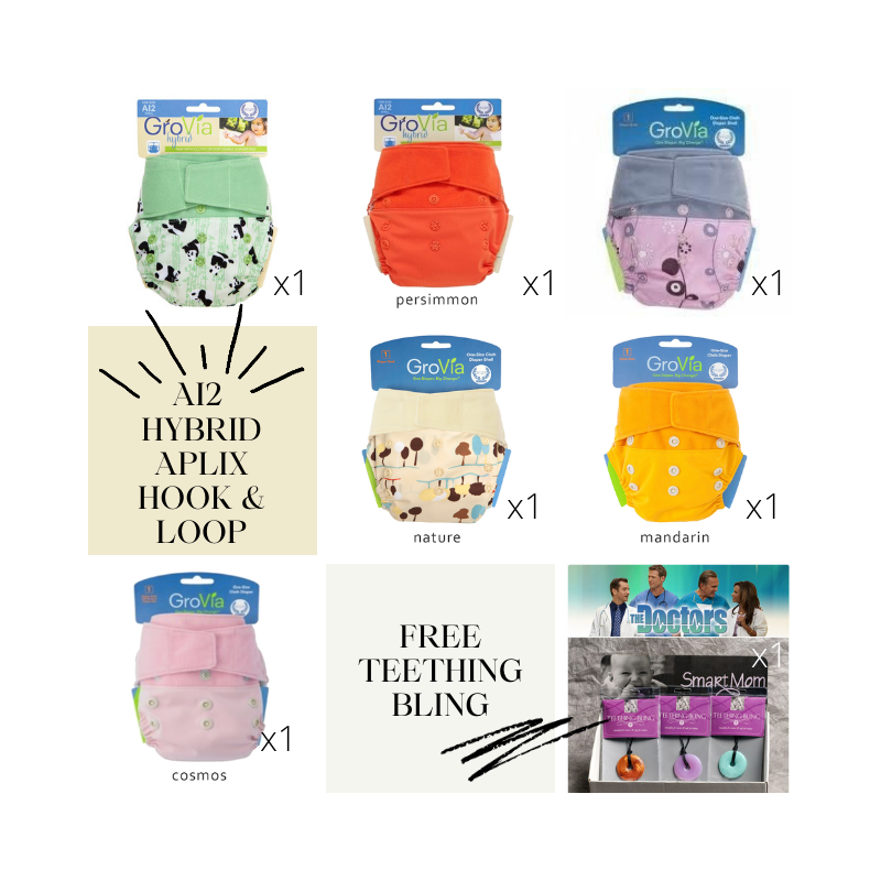 EVERYDAY SALE. Pack of 6x pcs. Grovia Aplix AI2 Shell Cloth Diapers Girls Set. FREE 6x inserts. FREE 2x Teething bling.