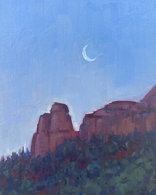 Original Oil Painting - Crescent Moon Looming - 8x10”