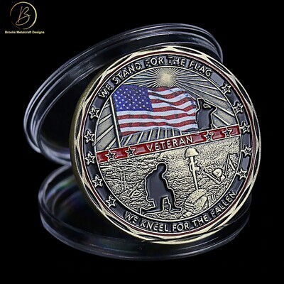US Military Veteran Stand for the Flag Kneel for the Fallen Challenge Coin