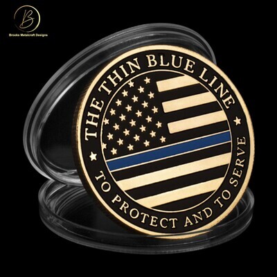 Police The Thin Blue Line Gold Challenge Coin