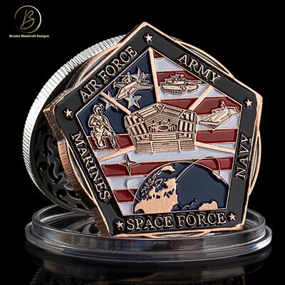Pentagon with Five Branches of Service Challenge Coin