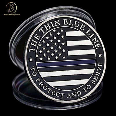Police The Thin Blue Line Silver Challenge Coin