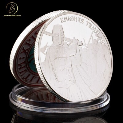 Knights Templar Swinging Sword Silver Challenge Coin