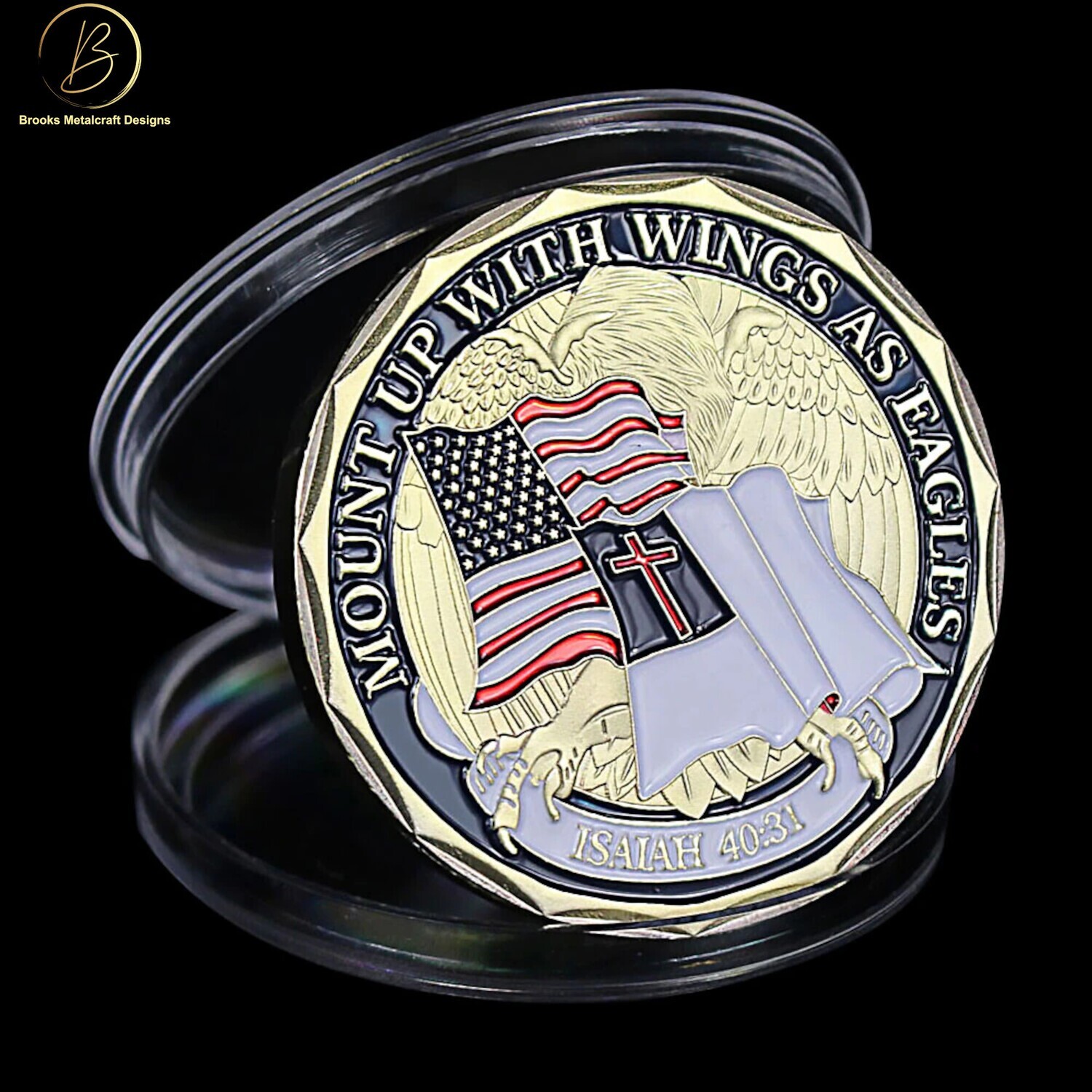 Isaiah 40:31 Mount Up with Wings As Eagles US and Christian Flag