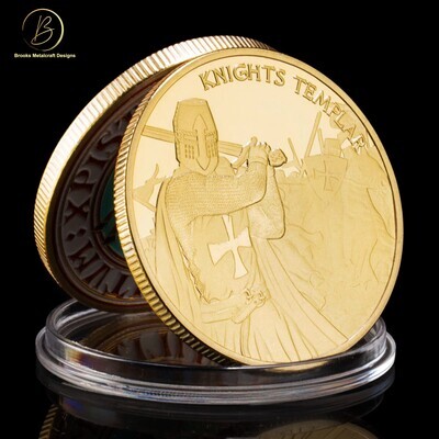 Knights Templar Swinging Sword Gold Challenge Coin