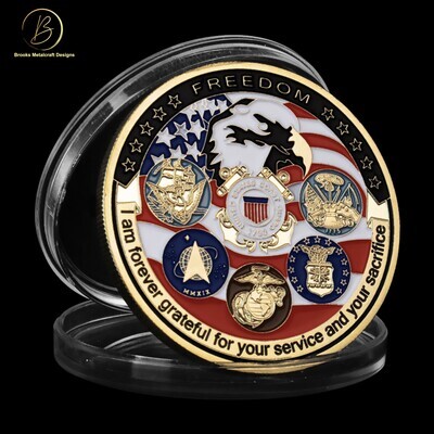 Freedom Eagle featuring all 6-Armed Forces Branches Challenge Coin 1.75"