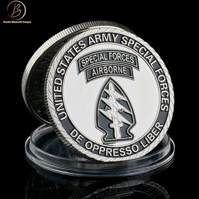 Army Special Forces De Oppresso Liber Airborne Silver Challenge Coin
