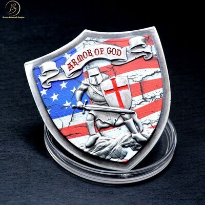 Armor of God Knights Templar Silver US Flag Christian Eph 6:10-18 Challenge Coin