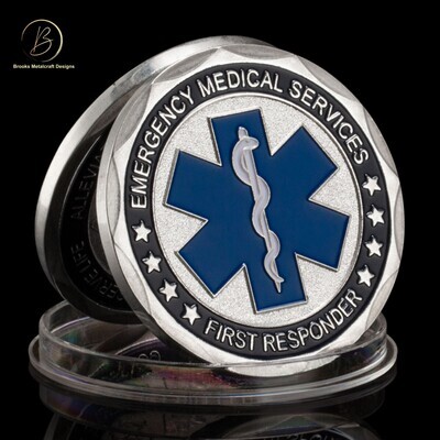 EMS Emergency Medical Services Silver First Responder Challenge Coin