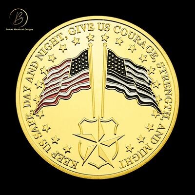Police US Flag Thin Blue Line Flag Gold Saint Michael Challenge Coin