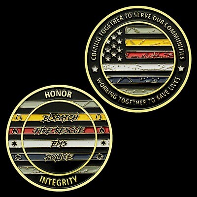 Gold Dispatch Fire EMS Police Working Together Challenge Coin