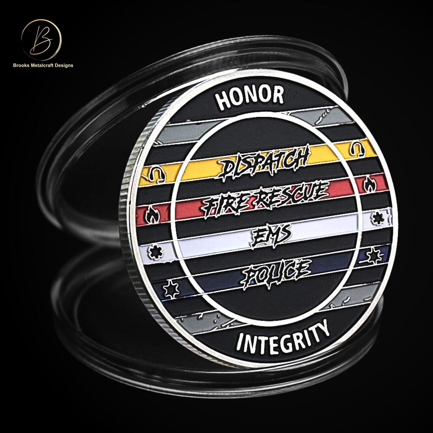 Silver Dispatch Fire Rescue EMS Police Working Together Challenge Coin