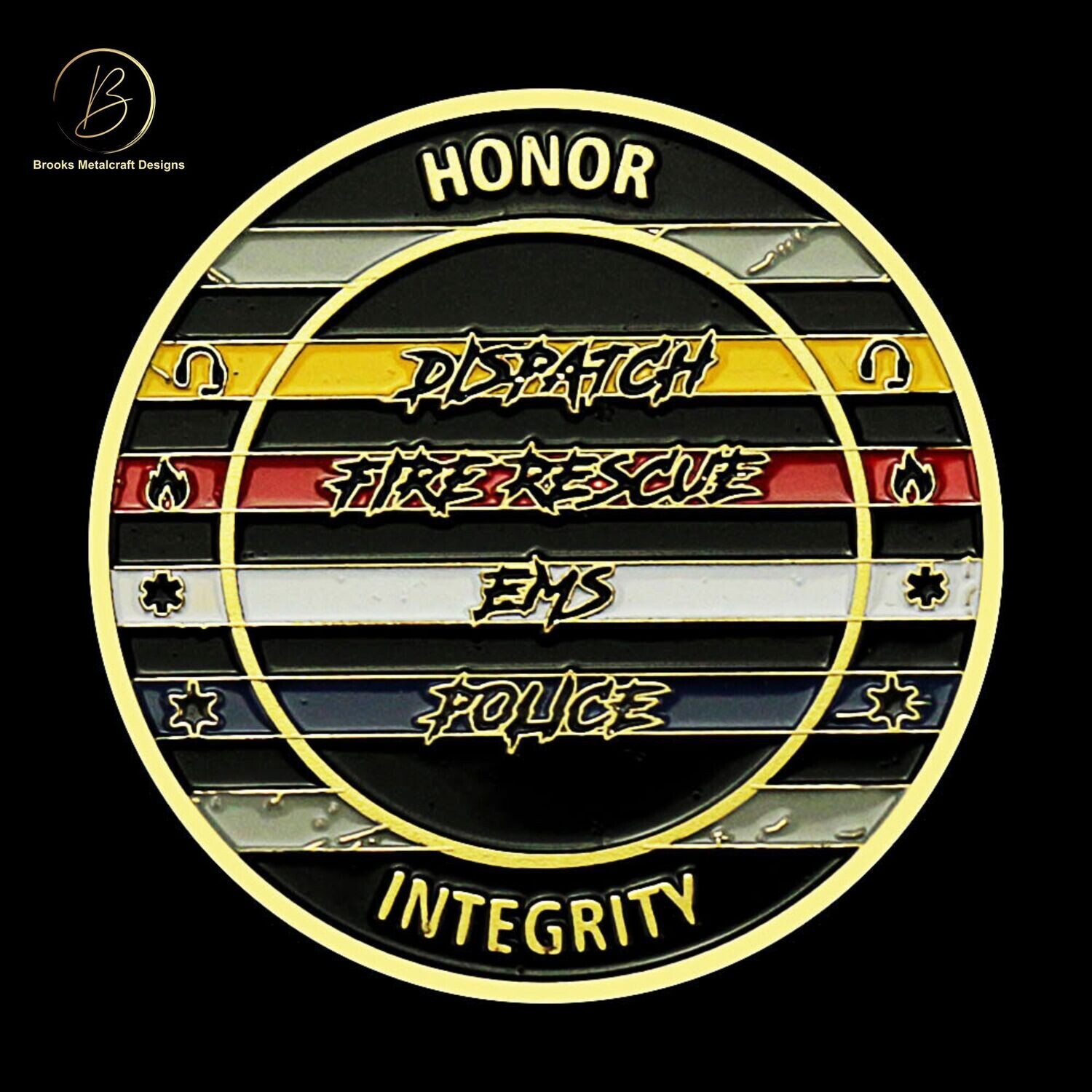 Gold Dispatch Fire Rescue EMS Police Working Together Challenge Coin