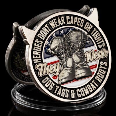 Dog Tags and Combat Boots Colorized 3D in Silver Metal Challenge Coin