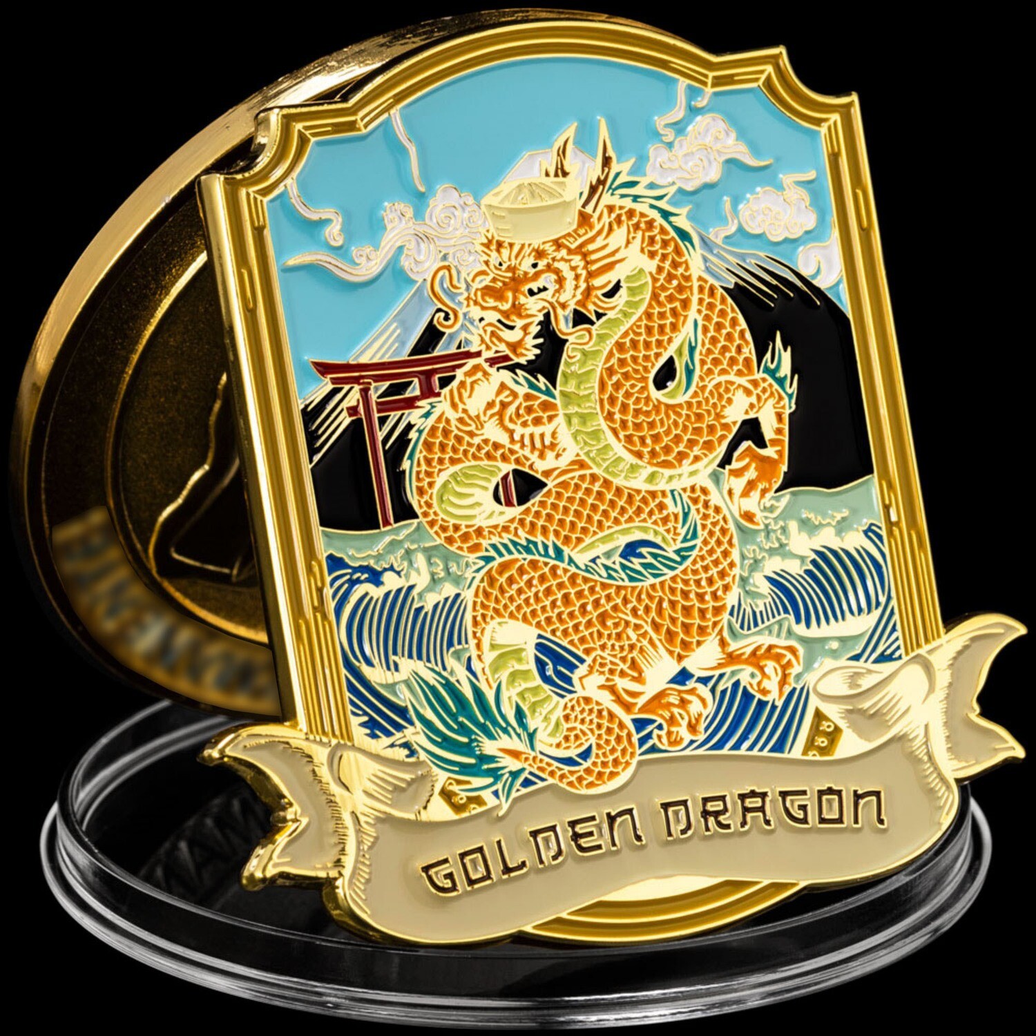Engraved Golden Dragon Challenge Coin