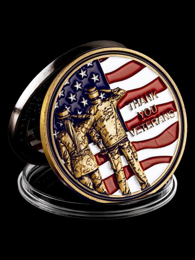 Thank You Veterans Antique Gold Challenge Coin