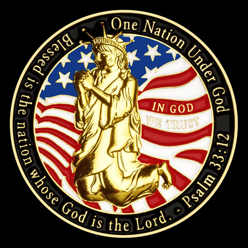 3d Golden - One Nation Under God - In God We Trust - Psalm 33:12 Christian Challenge Coin