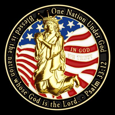 3d Golden - One Nation Under God - In God We Trust - Psalm 33:12 Christian Challenge Coin