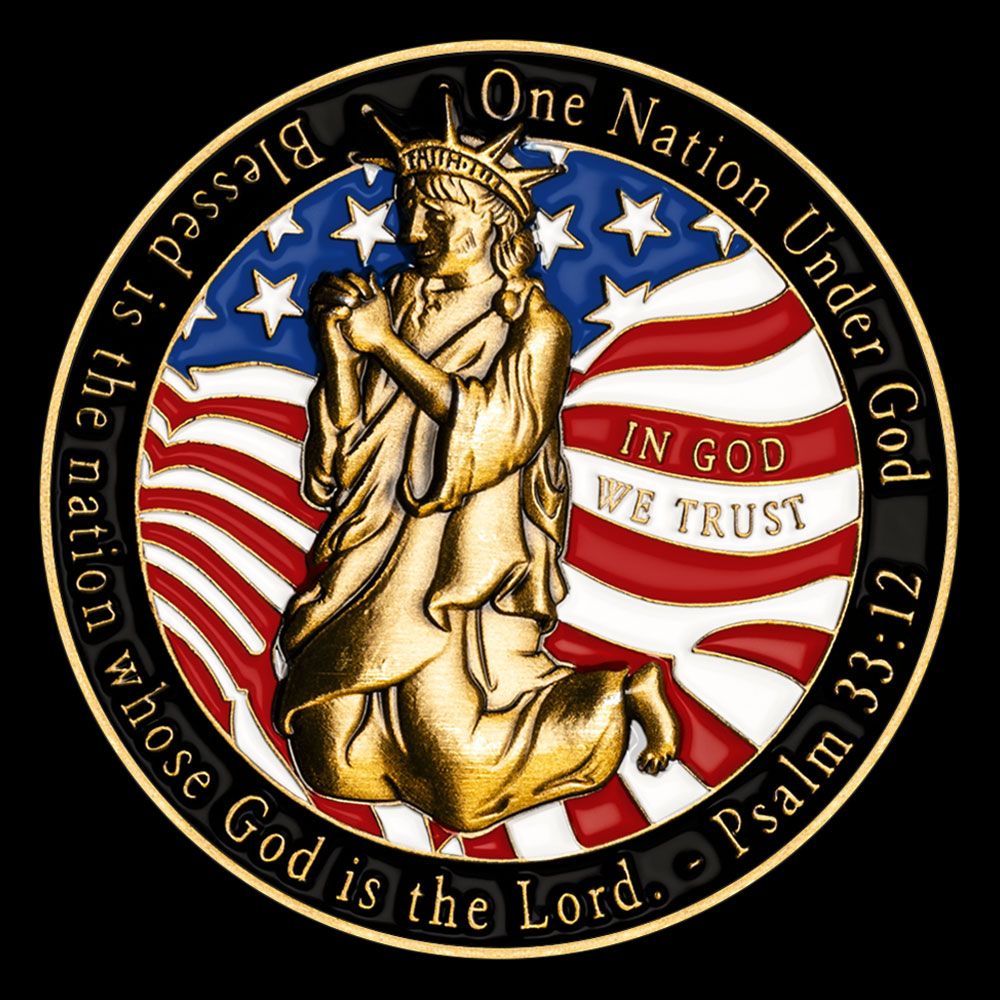 3d Antique Gold - One Nation Under God - In God We Trust - Psalm 33:12 Christian Challenge Coin