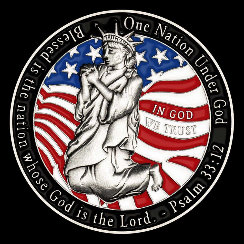 3d Antique Silver - One Nation Under God - In God We Trust - Psalm 33:12 Christian Challenge Coin