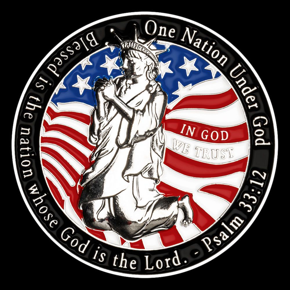 3d Silver  - One Nation Under God - In God We Trust - Psalm 33:12 Christian Challenge Coin