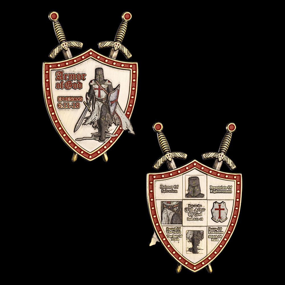 3D Antique Gold Knights Templar Armor of God Eph. 6:11-18 Christian Collectable Coin