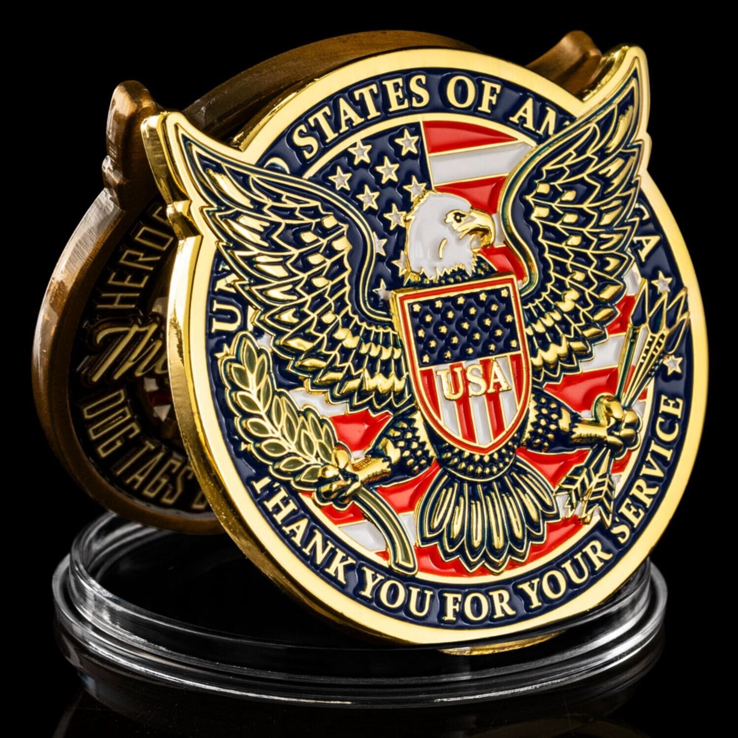 Dog Tags and Combat Boots Colorized in Gold Metal 3D Challenge Coin