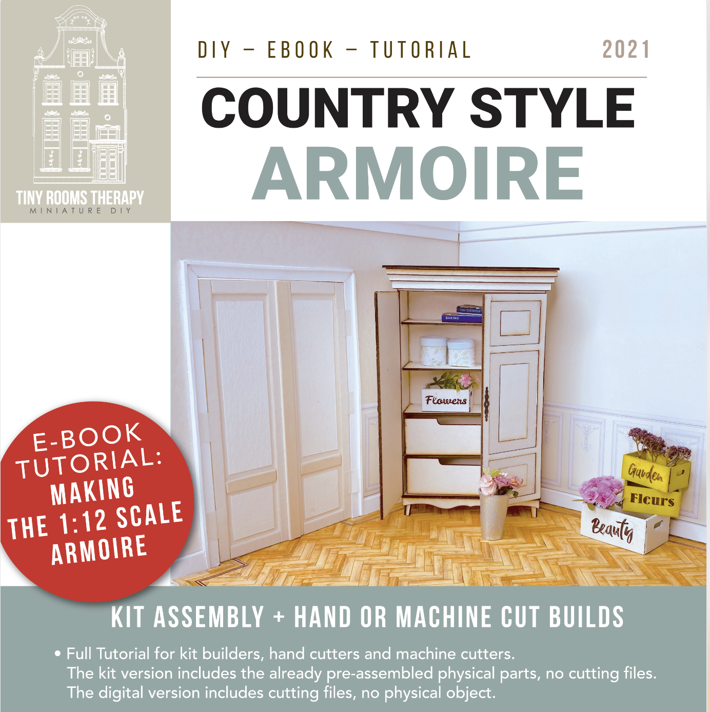 Country Style Armoire Wardrobe 1/12 scale: Tutorial + SVG PDF PNG digital cut files