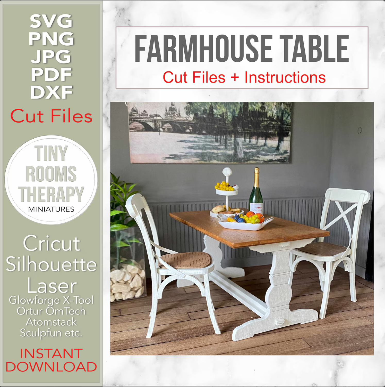 Farmhouse Table 1:12 scale – Digital Cut Files
