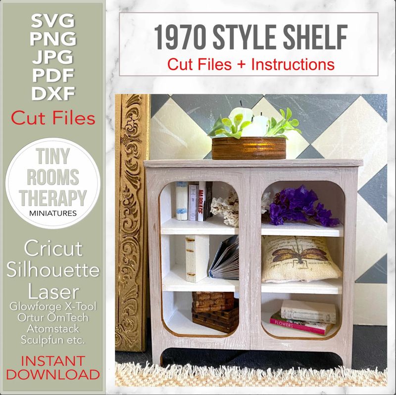 Shelf 1970 Style Bookcase in 1/12 scale. Digital Cut Files