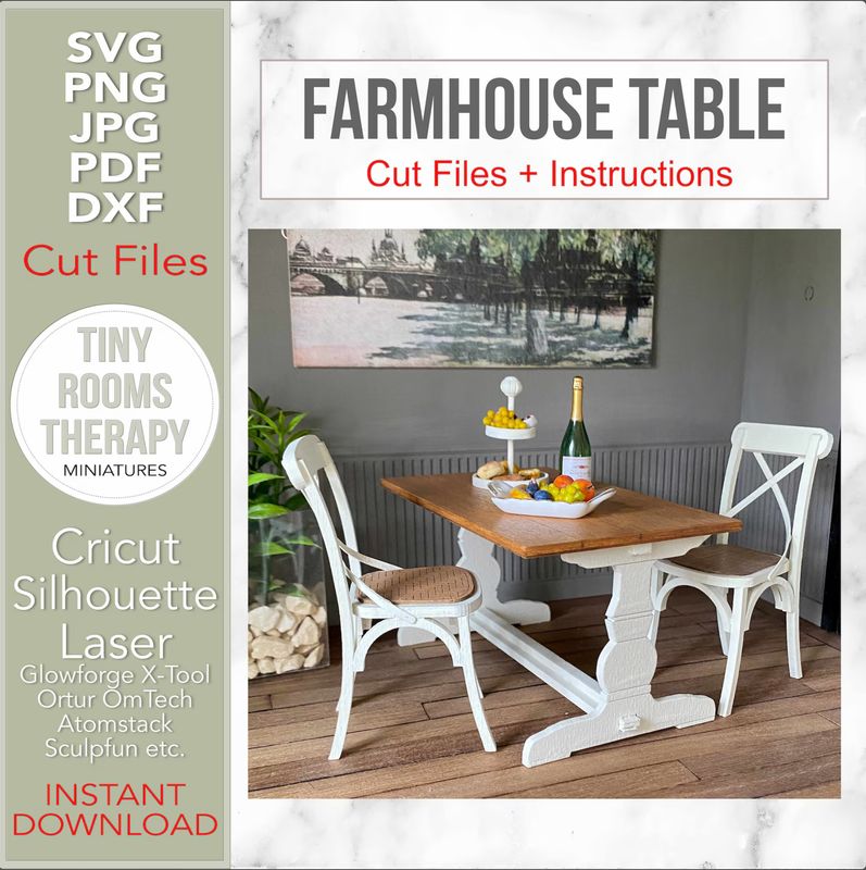 Farmhouse Table 1:12 scale – Digital Cut Files